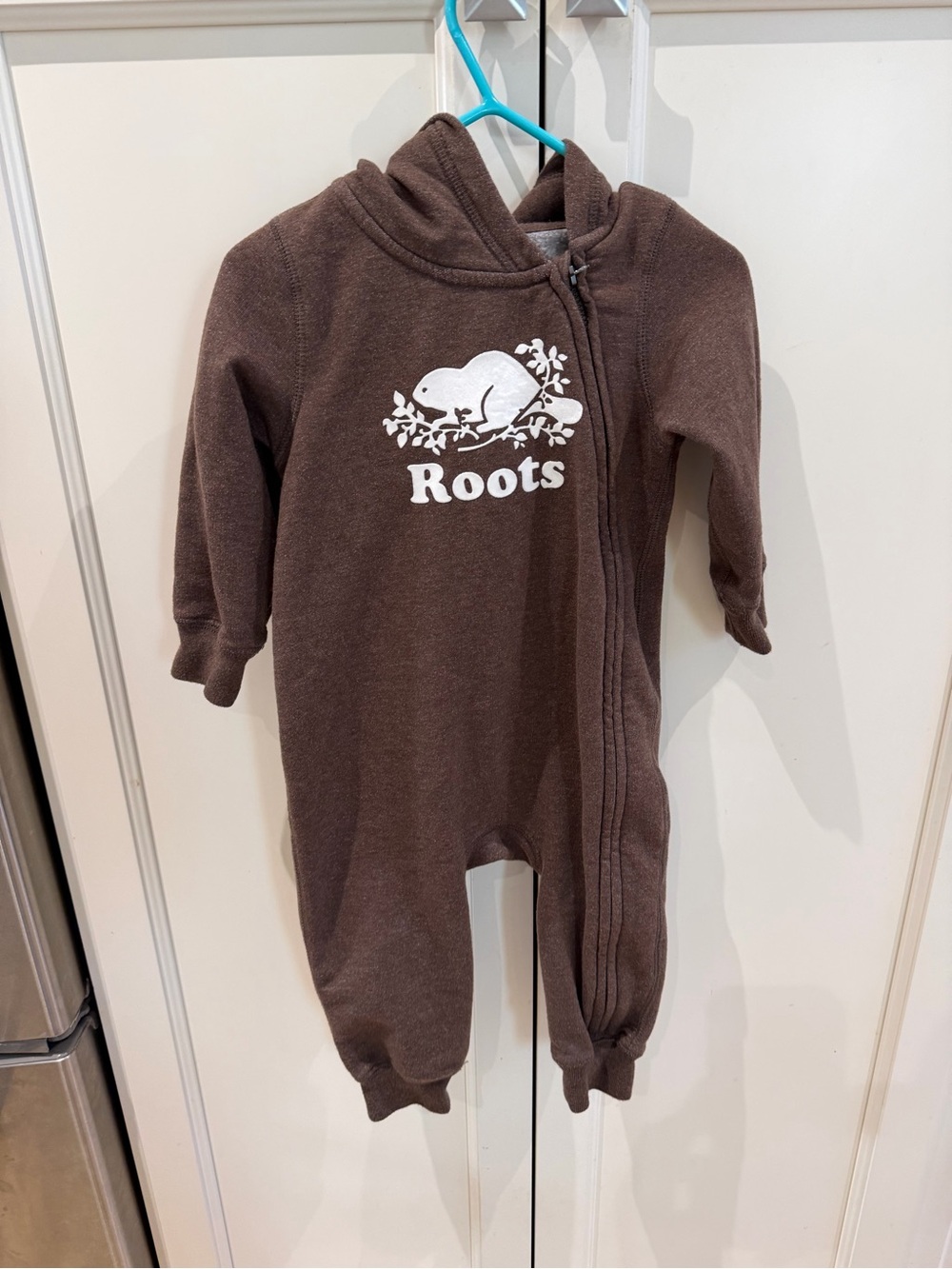 Roots 12-18m Brown Hooded Baby One-Piece Romper